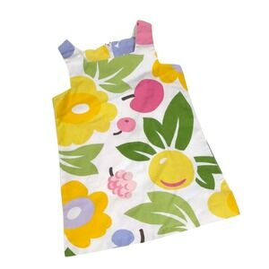 VTG Y2K Chicken Noodle Girls Sleeveless Shift Dress Floral Fruit Print 4 USA